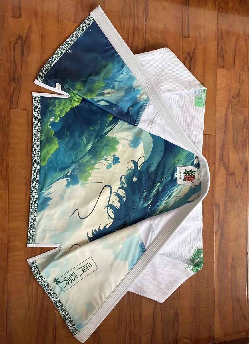 ZHAN Year of the Dragon Limited Edition BJJ Gi showcasing a vibrant dragon-inspired inner lining design.