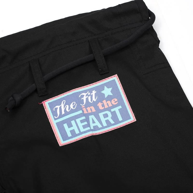 ZHAN Basic Women's BJJ Gi: Embrace Elegance & Performance black pants with 'The Fit in the HEART' logo