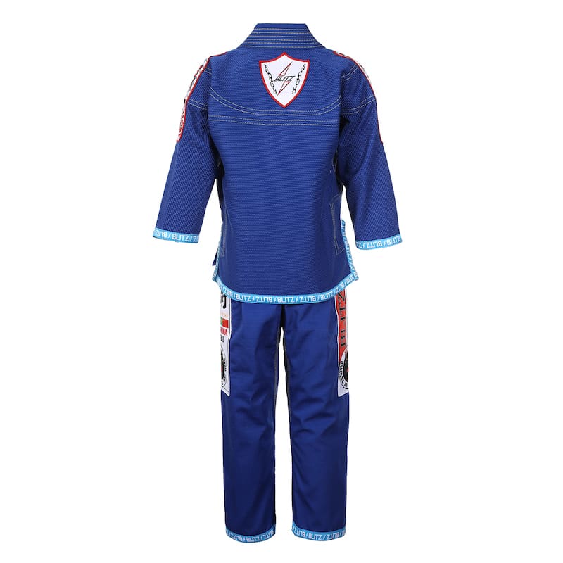 BLITZ Kids Classic BJJ Gi: Tradition & Excellence back view of blue jacket and pants for young martial artists.