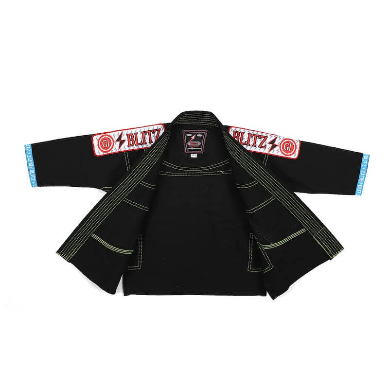 BLITZ Kids Classic BJJ Gi: Tradition & Excellence black jacket showcasing inner detail and embroidery.