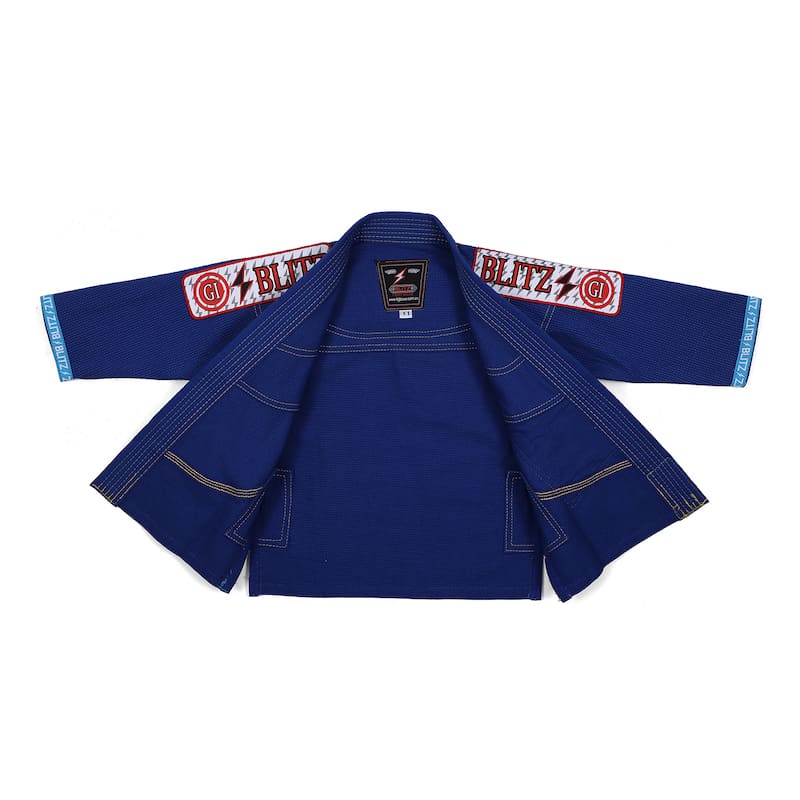 BLITZ Kids Classic BJJ Gi: Tradition & Excellence, blue gi jacket with embroidered details for young martial artists.