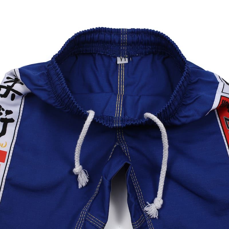 BLITZ Kids Classic BJJ Gi: Tradition & Excellence - close-up of the waistband and drawstring detail in blue