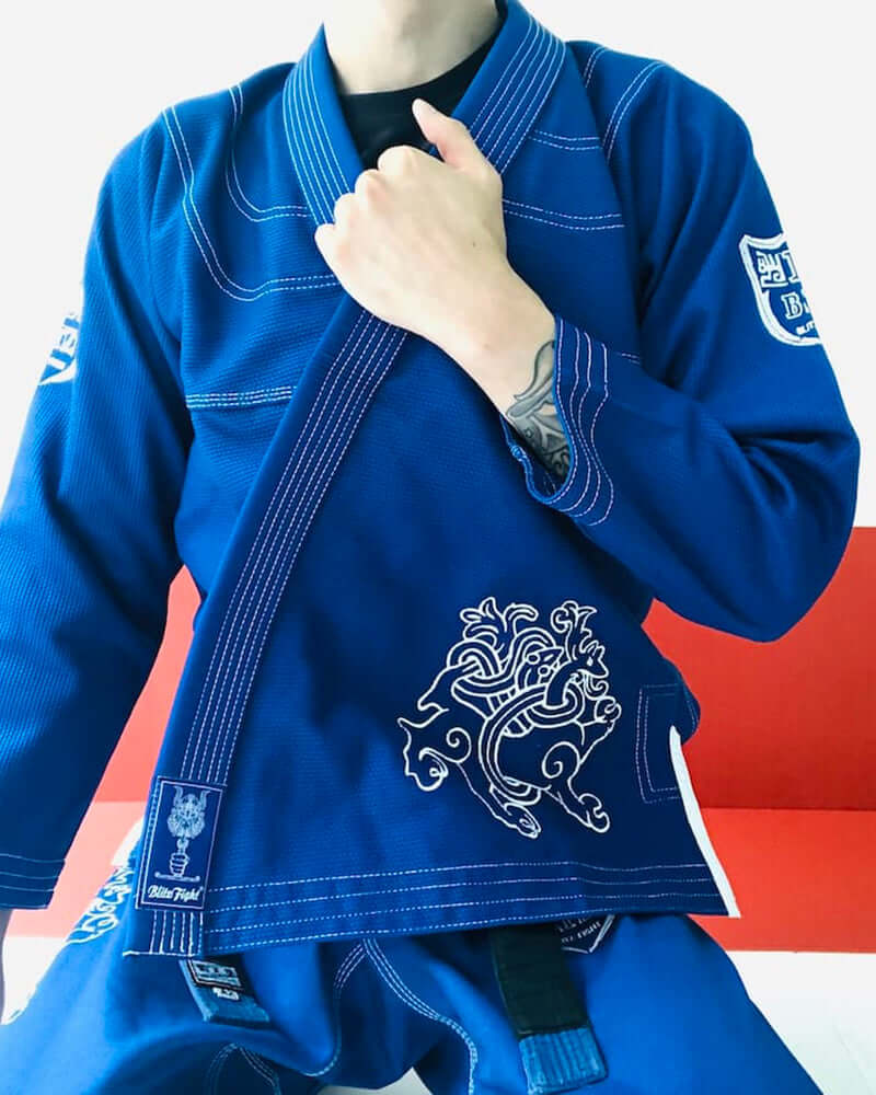 BLITZ Viking God BJJ Gi featuring Norse-inspired artwork and bold detailing, ideal for training and collection.