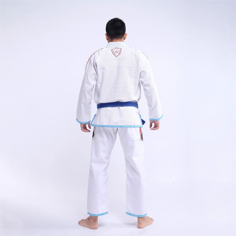 Classic BLITZ BJJ Gi: Embrace Excellence & Tradition worn by practitioner from the back, showcasing its traditional design.