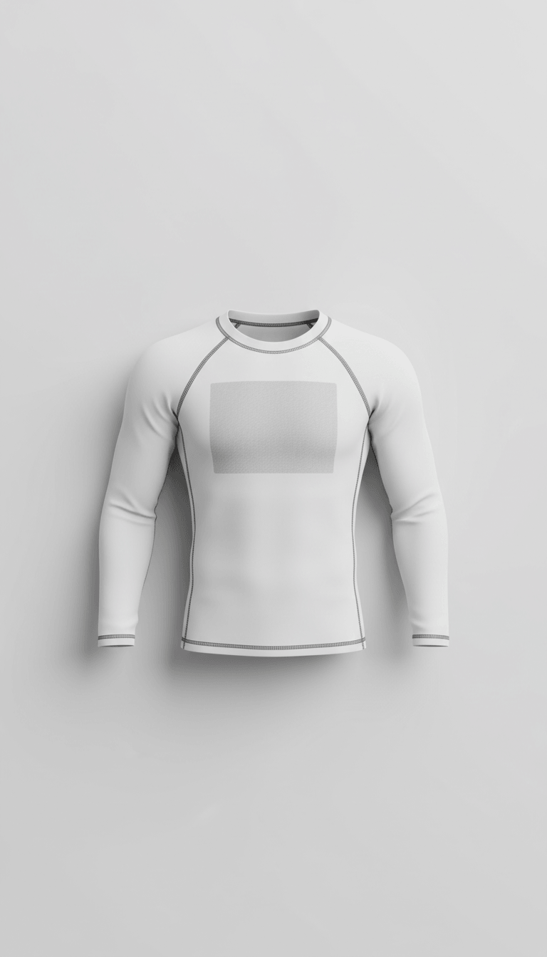 Custom BJJ Rash Guard Sample | Club & OEM Fightwear in white with blank front for design preview.