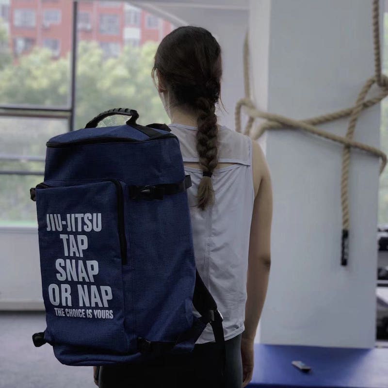 Ultimate BJJ Backpack: Spacious & Durable Gear Bag for Martial Artists on a person.