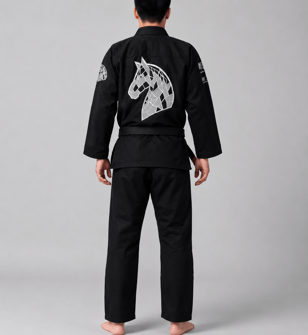 Year of the Horse Limited Edition Bamboo BJJ Gi featuring bold silver-grey horse artwork on the back.