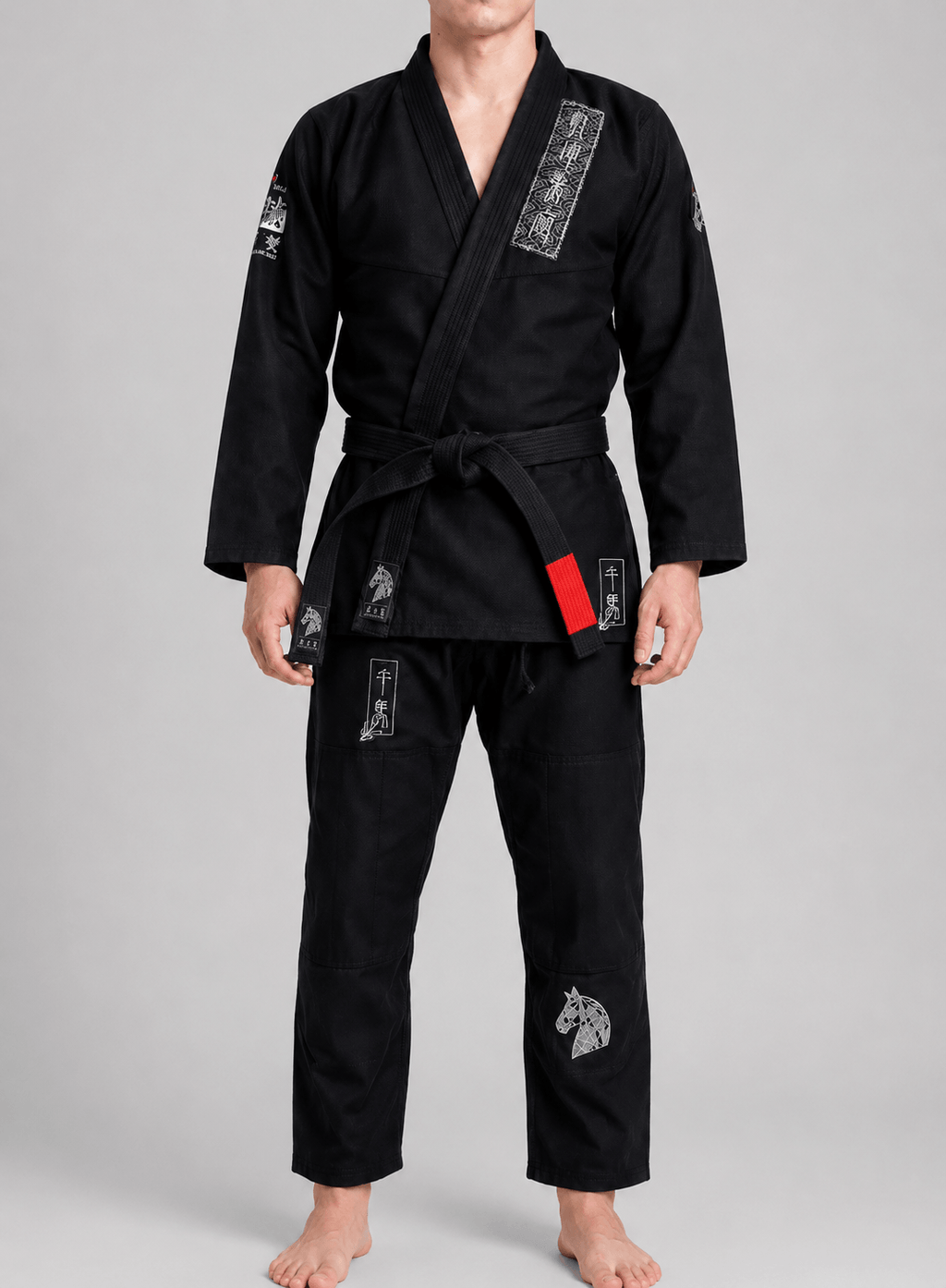 Year of the Horse Limited Edition Bamboo BJJ Gi featuring black exterior and silver-grey horse artwork.