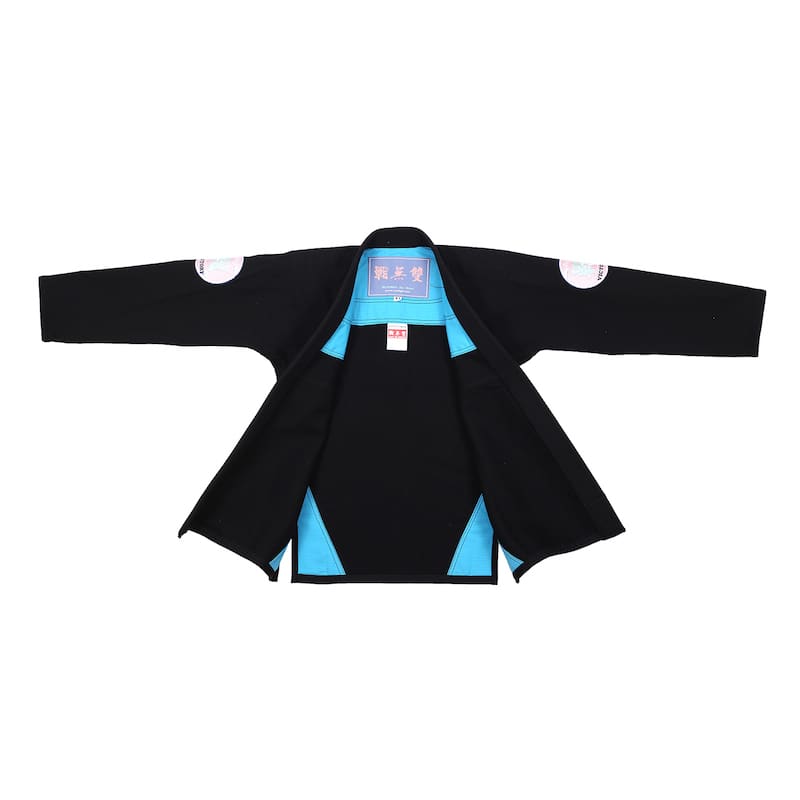 ZHAN Basic Women's BJJ Gi: Embrace Elegance & Performance - Black Gi with Blue Accents, Simple and Elegant Design.