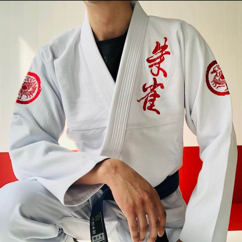 ZHAN Vermilion Phoenix BJJ Gi showcasing intricate embroidery and traditional design elements.