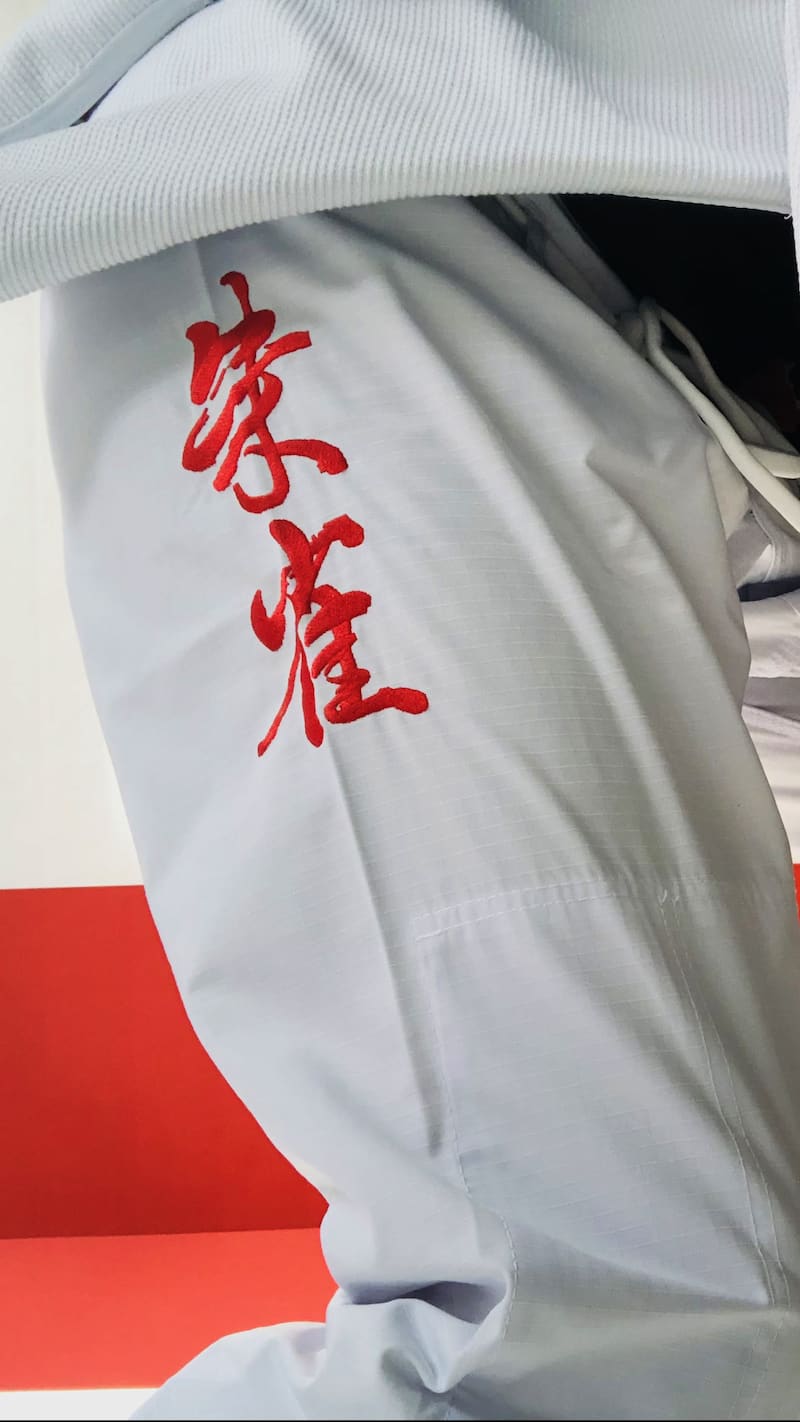 ZHAN Vermilion Phoenix BJJ Gi featuring intricate red embroidery on the pants.